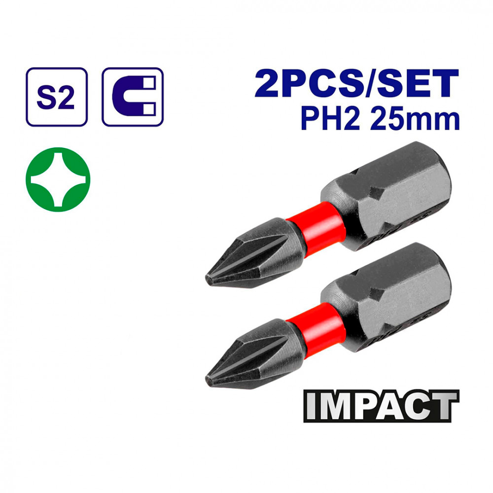 لقم مفك مصلب مغناطيس 2 قطعه PH2 / 25 MM | عدد يدوية | معدات صناعية